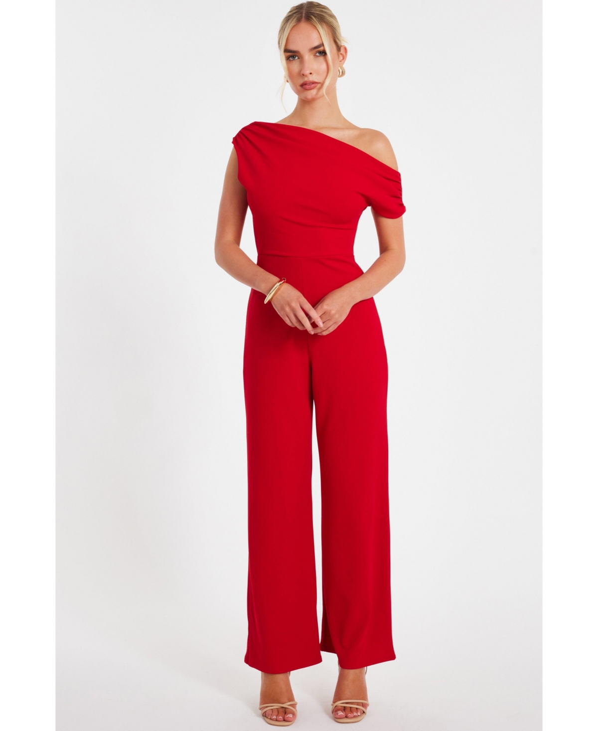 Women's Scuba Crepe Cap Sleeve Jumpsuit - Red