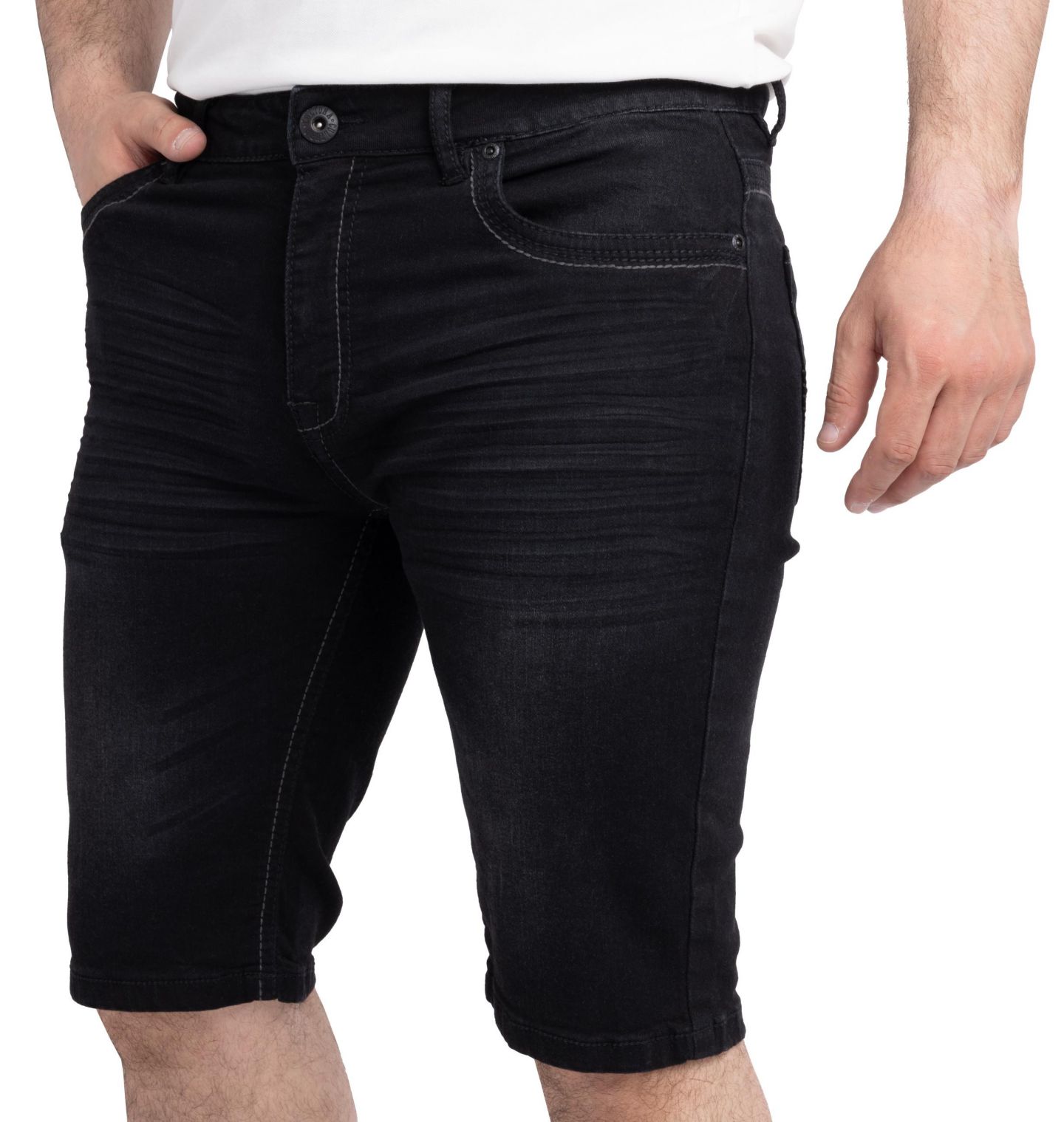 Мужские шорты CULTURA Saddle Stitch Denim Shorts, цвет: Чёрный варёный — фото 8