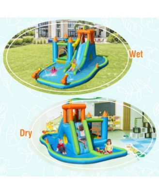Inflatable Water Slide with Bounce House and Splash Pool without Blower for Kids