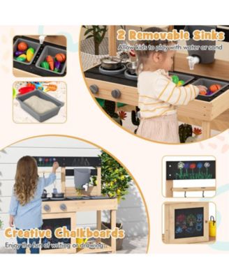 Mud Kitchen Playset Kids Play Kitchen Outdoor with 2 Removable Sinks