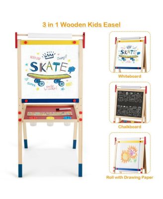 All-in-One Wooden Height Adjustable Kid's Art Easel with Magnetic Stickers and Paper