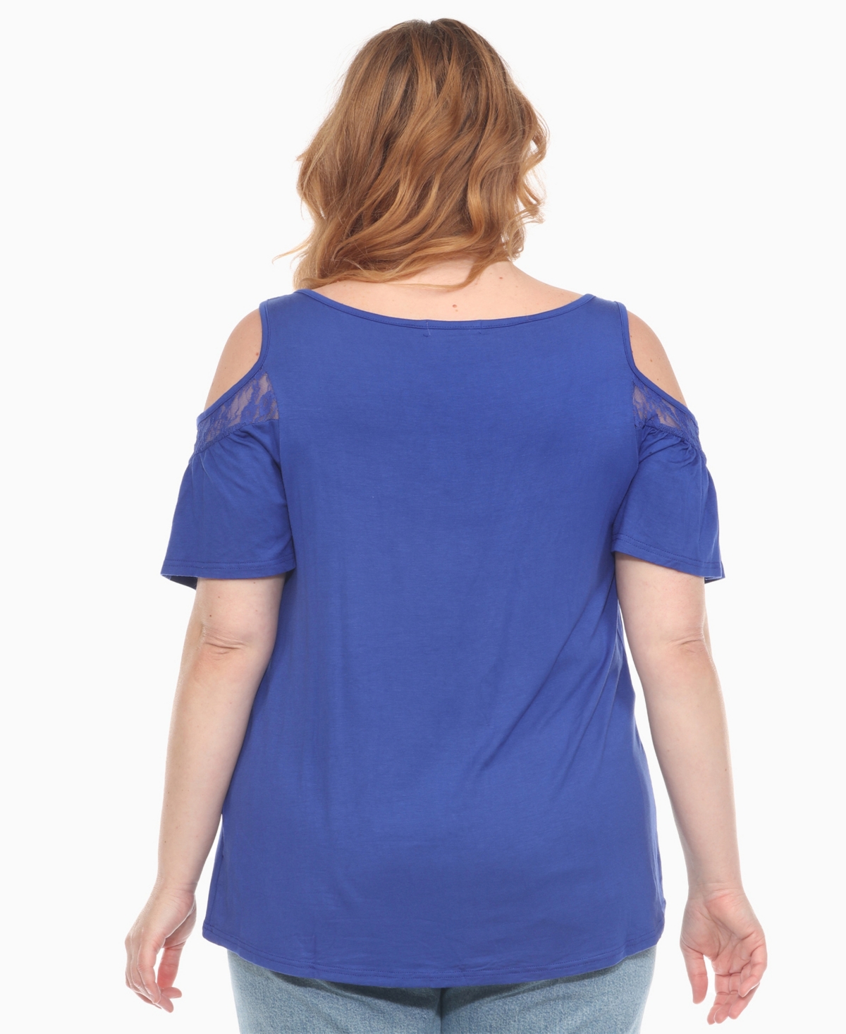 White Mark Plus Size Cold Shoulder Lace Trim Knit Top