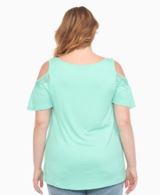 Plus Size Cold Shoulder Lace Trim Knit Top
