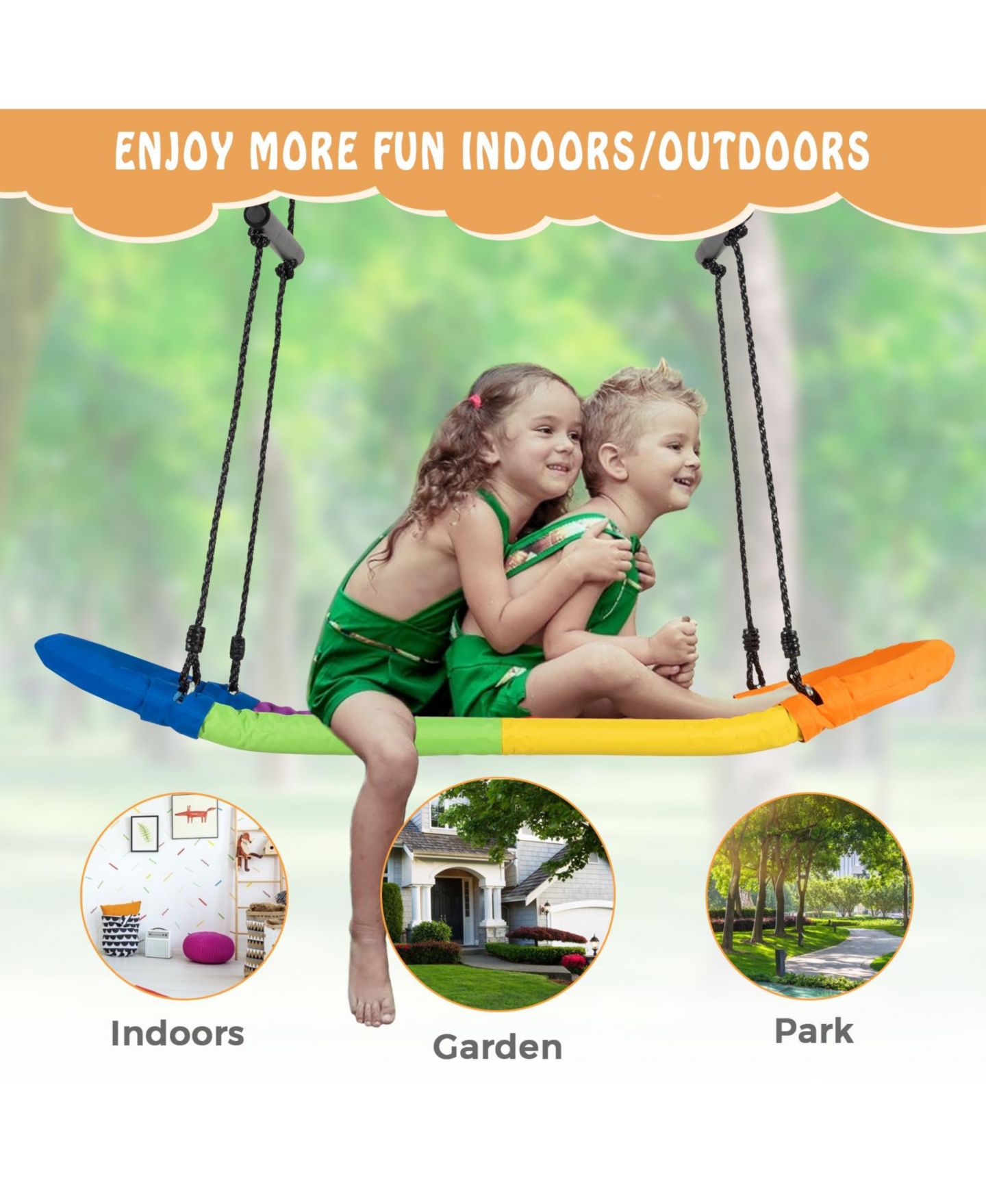 Детские игрушки Mecale Saucer Tree Swing Surf Kids Outdoor Adjustable Oval Platform Set with Handle, цвет: Чёрный — фото 7