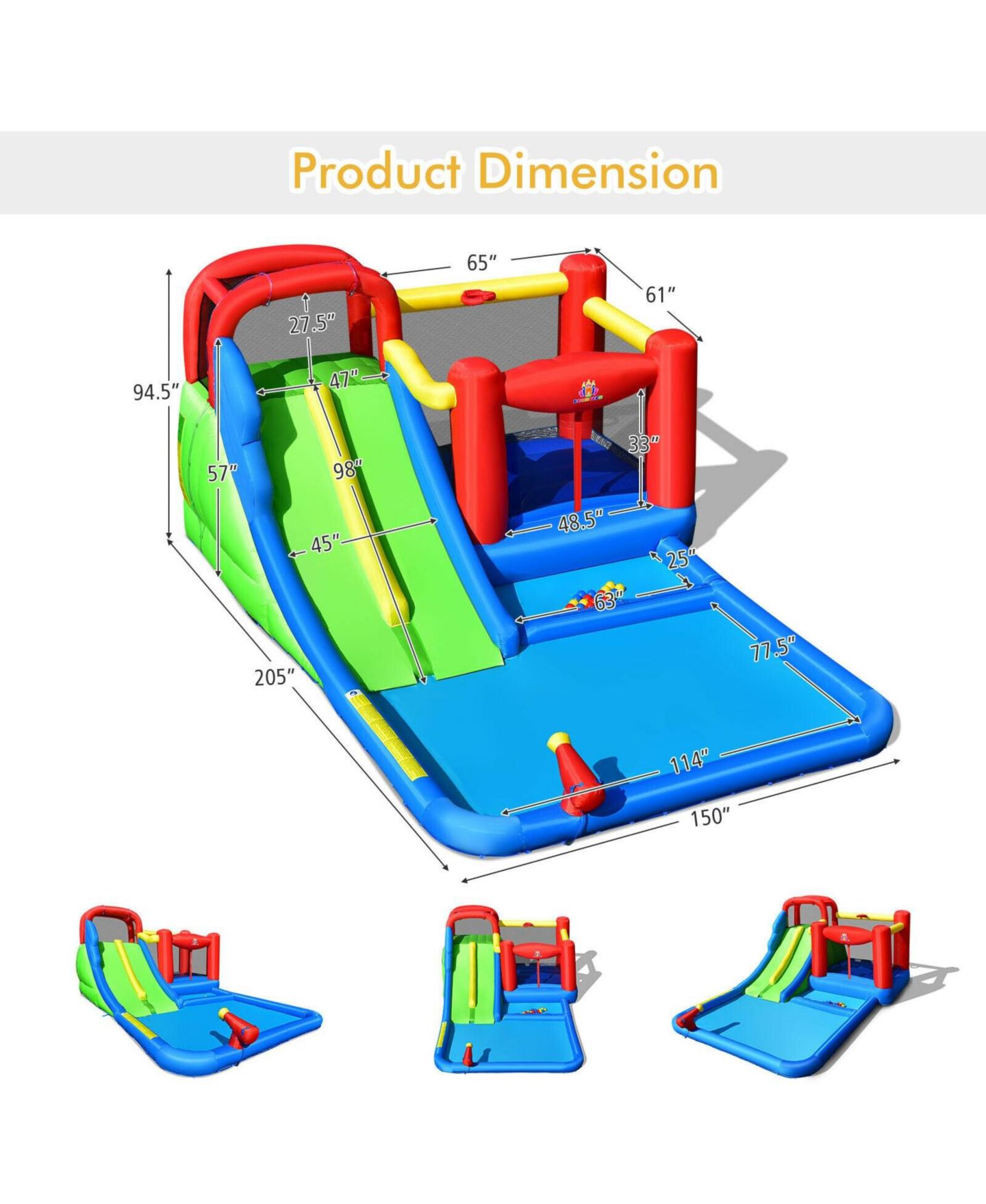 Детская игрушка Mecale Inflatable Water Slide with Ocean Balls, 205"L x 150"W x 94.5"H, Accommodates Up to 6 Children, Ages 3-10, цвет: Синий — фото 2