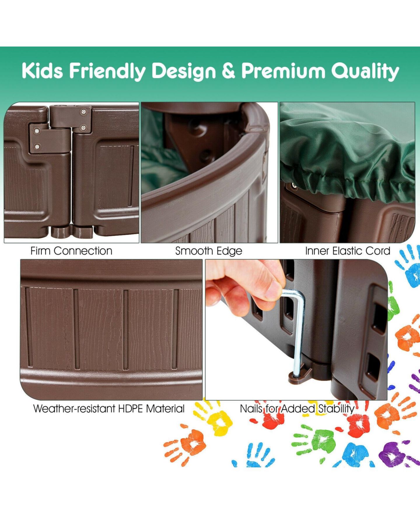 Детская игрушка Mecale 47" x 47" Sandbox with Built-in Corner Seats and Dust-Proof Cover, Ages 3+, цвет: Коричневый — фото 7