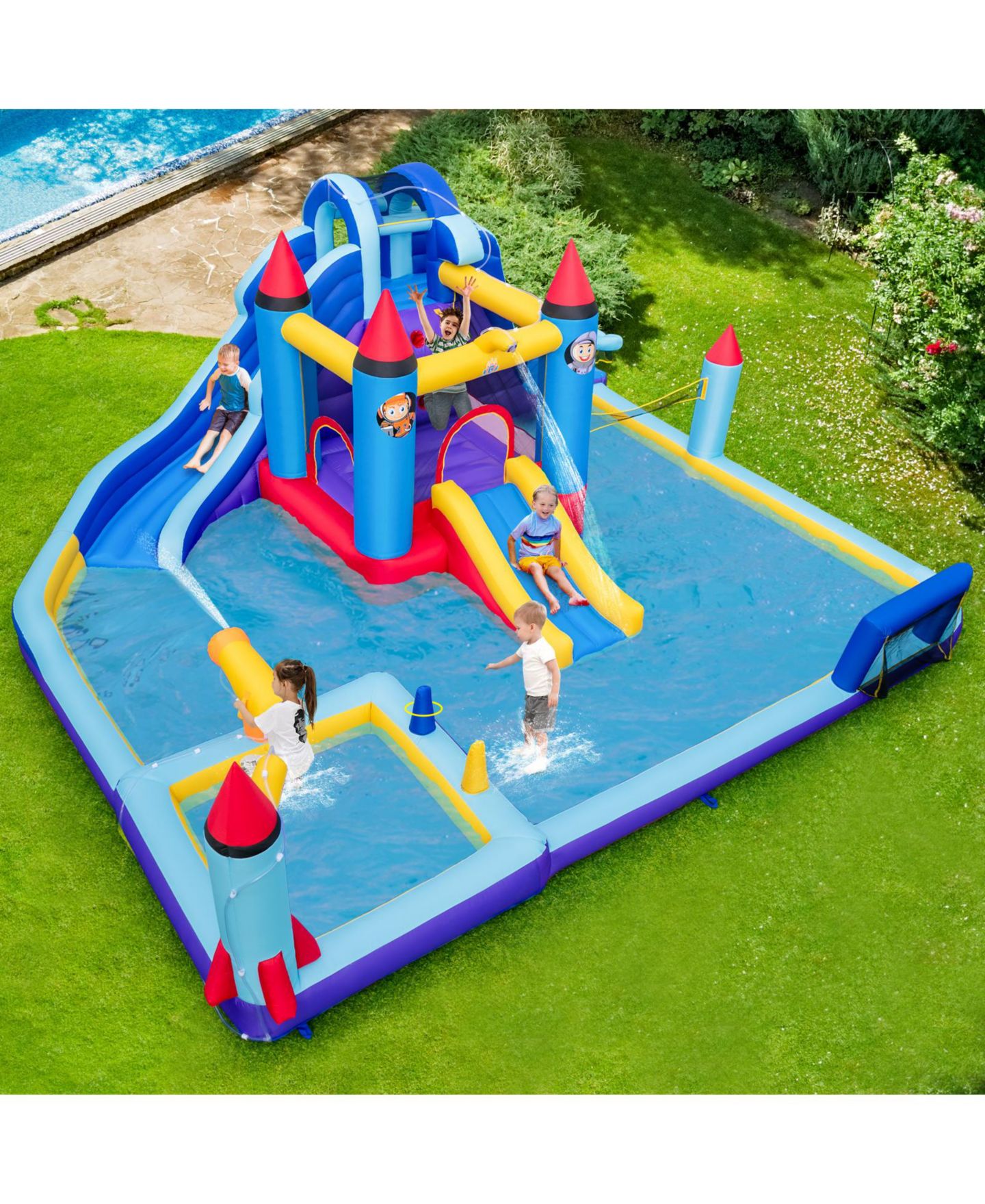 Детская игрушка Mecale Rocket Theme Inflatable Water Slide Park, цвет: Синий — фото 2