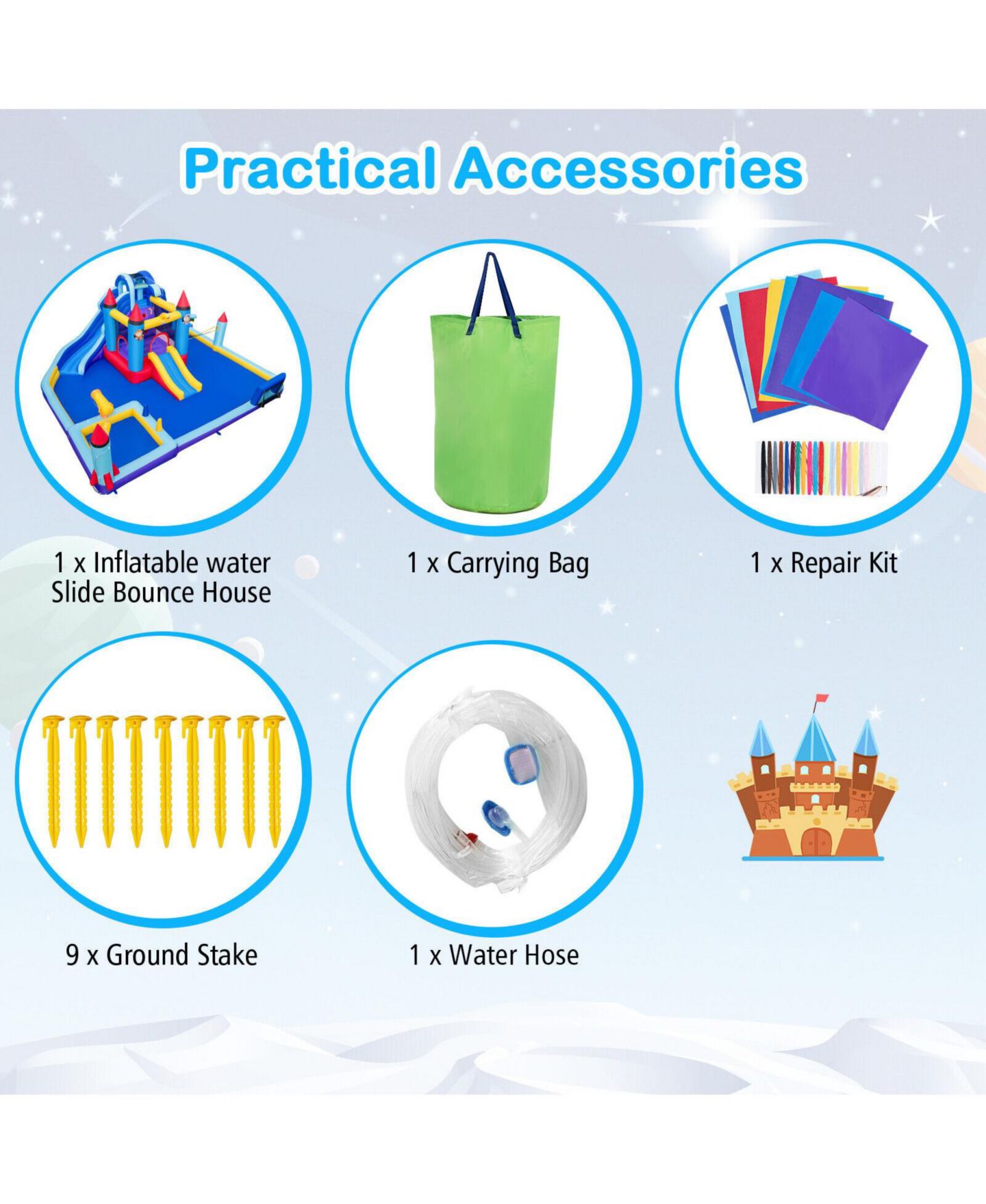 Детская игрушка Mecale Rocket Theme Inflatable Water Slide Park, цвет: Синий — фото 10