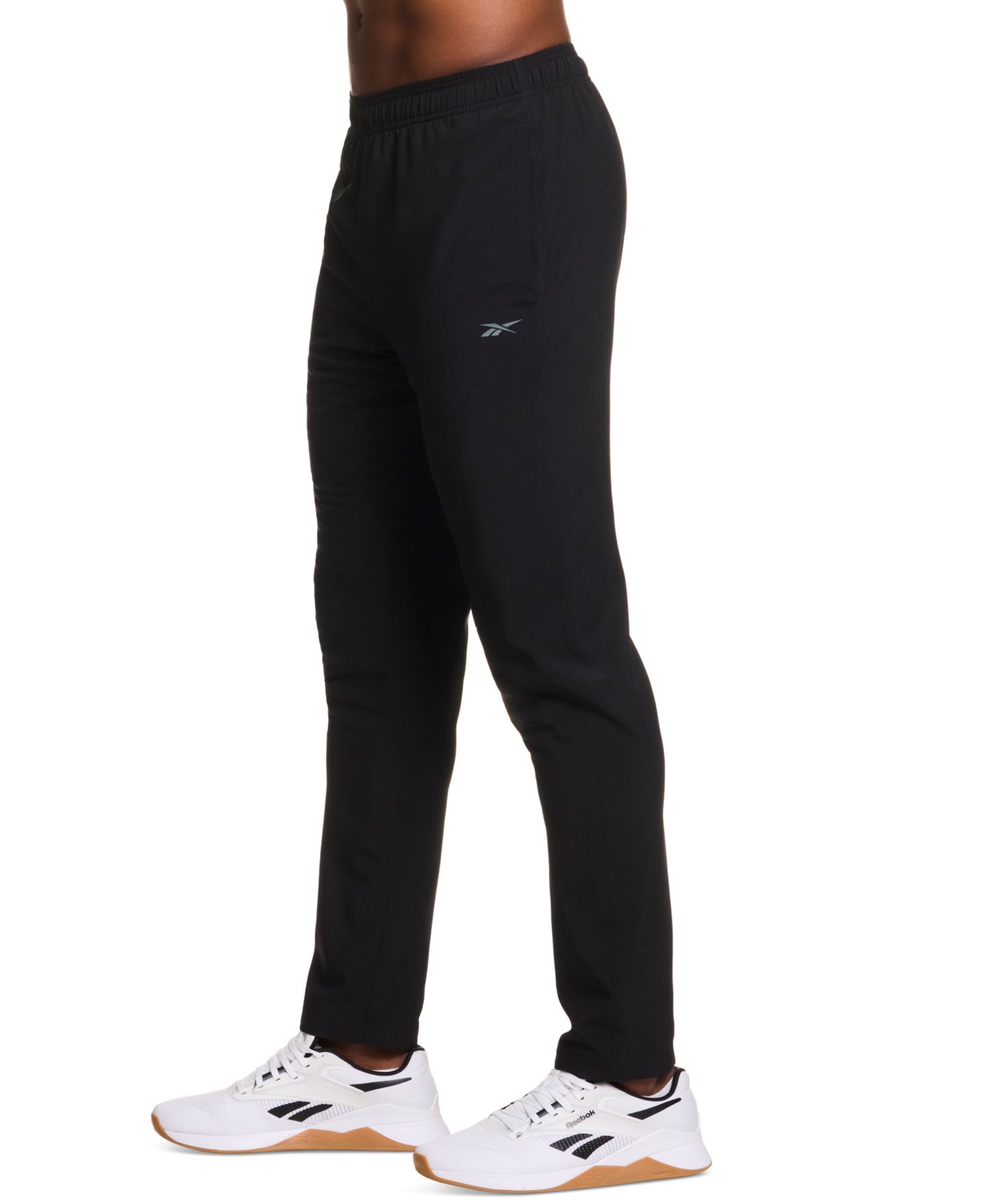Мужские брюки Reebok Woven Logo Slim-Fit Track Pants, цвет: Чёрный / Белый — фото 3