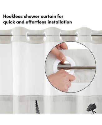 Hookless Floral Shower Curtain with Sheer Panel, Snap-In Liner & Grommets, 72" x 75"