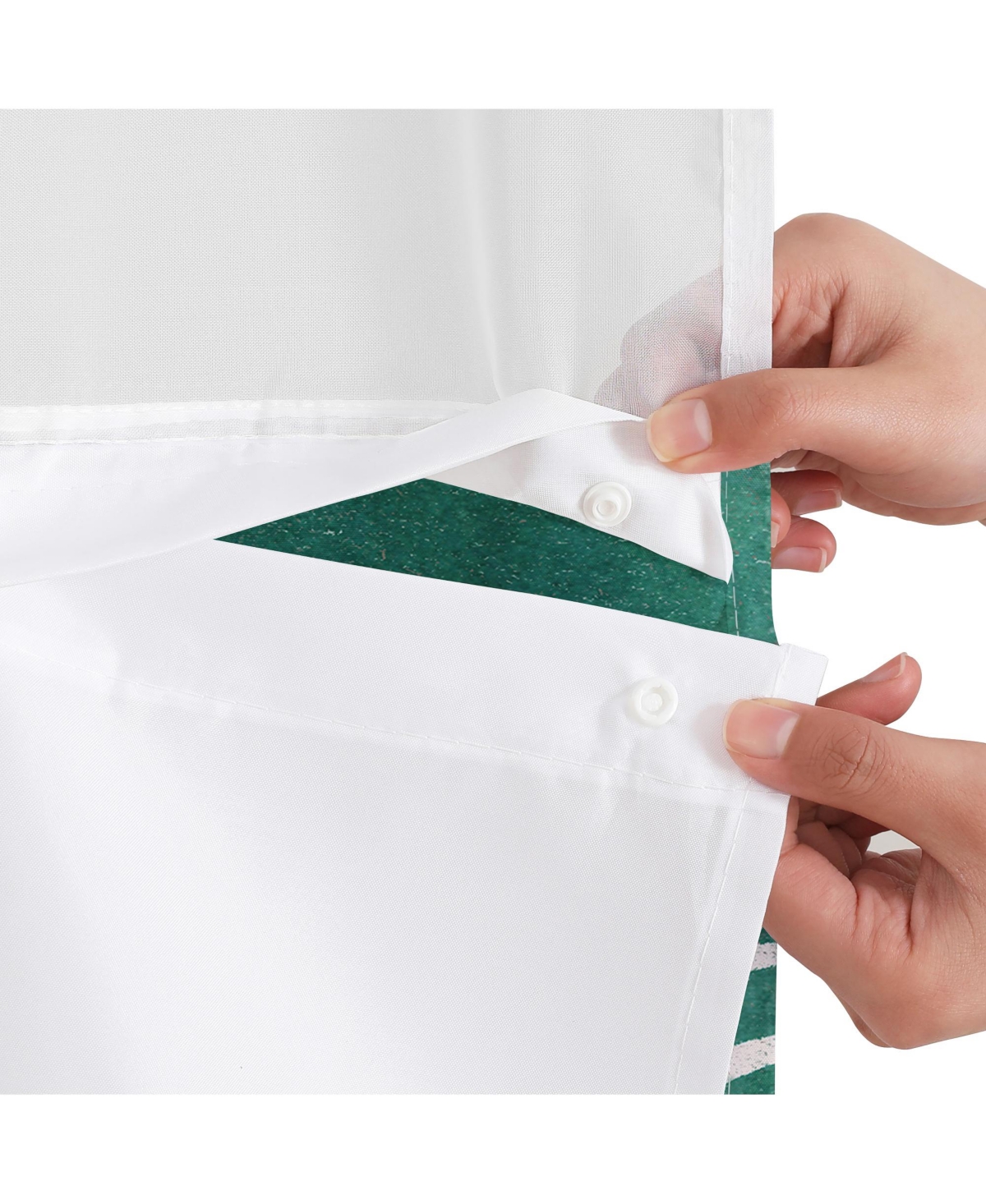 Americanflat 72x75 Hookless Shower Curtain - Abstract Green White Shower Curtain with Sheer Panel, Snap-In Liner, and Grommets - 100% Polyester