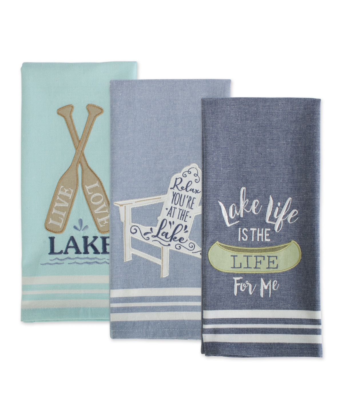 Lakeside Embellished Kitchen Dishtowel, Set of 3 - Blue