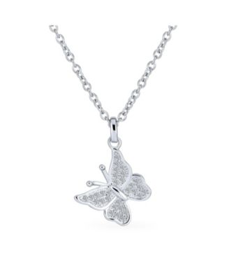 Mini Petite Tiny Clear Cubic Zirconia Micro Pave CZ Garden Insect Butterfly Pendant Necklace .925 Sterling Silver