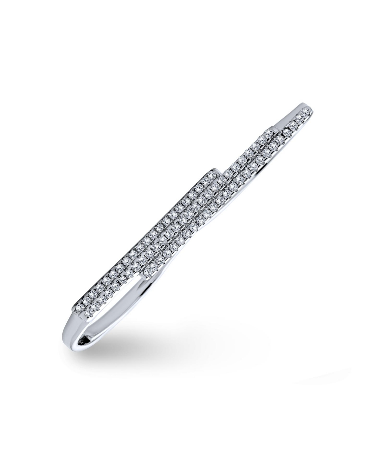 Boho Cubic Zirconia Cocktail Statement Ring in Sterling Silver Double Sideway Bar Design - Silver d