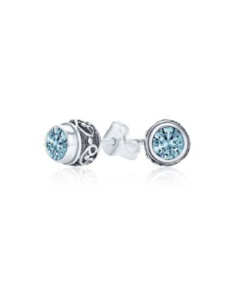 Boho Bali Tiny Round Stud Earrings Oxidized .925 Sterling