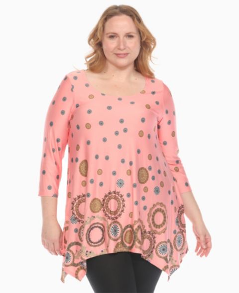 Женский топ White Mark Plus Size Printed Flowy Hem Swing, цвет: Коричневый розовый