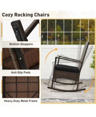 3 Piece Patio Rocking Set Wicker Rocking Chairs with 2-Tier Coffee Table