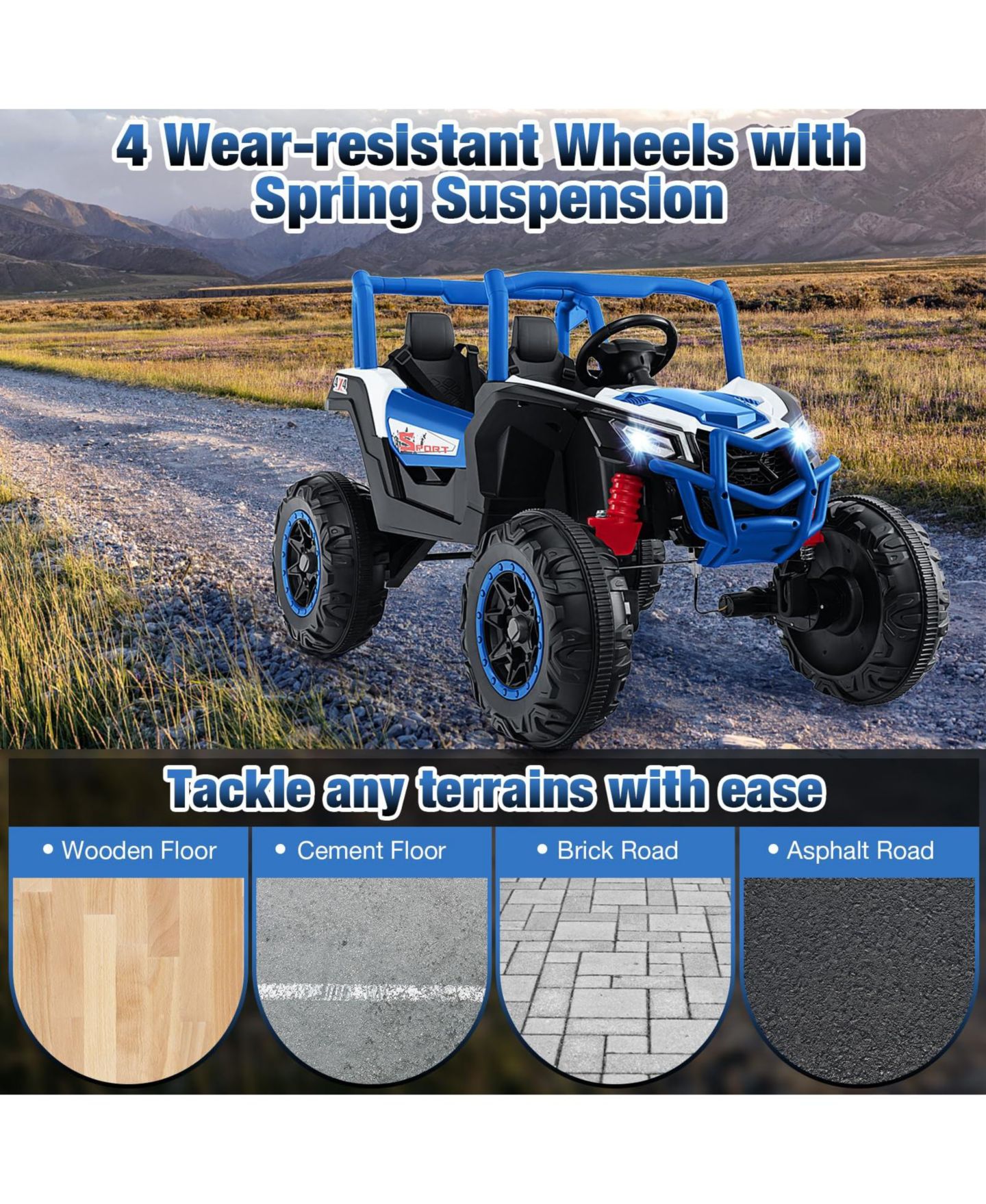 Детская игрушка Mecale 2-Seater Ride-On UTV with Remote Control, Ages 3+, цвет: Синий — фото 9