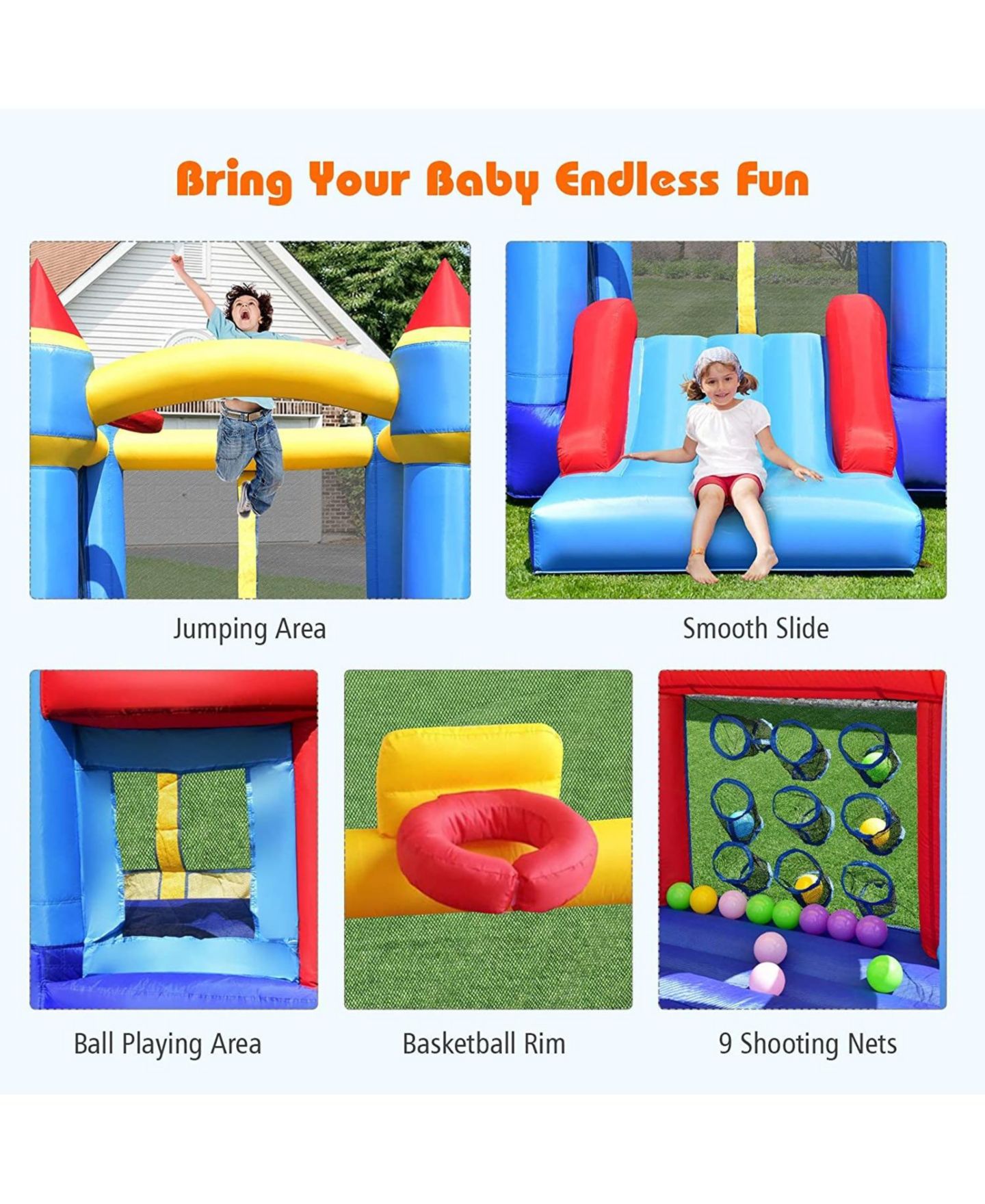 Детская игрушка Mecale Castle Slide Inflatable Bounce House with Ball Pit and Basketball Hoop, цвет: Синий — фото 7