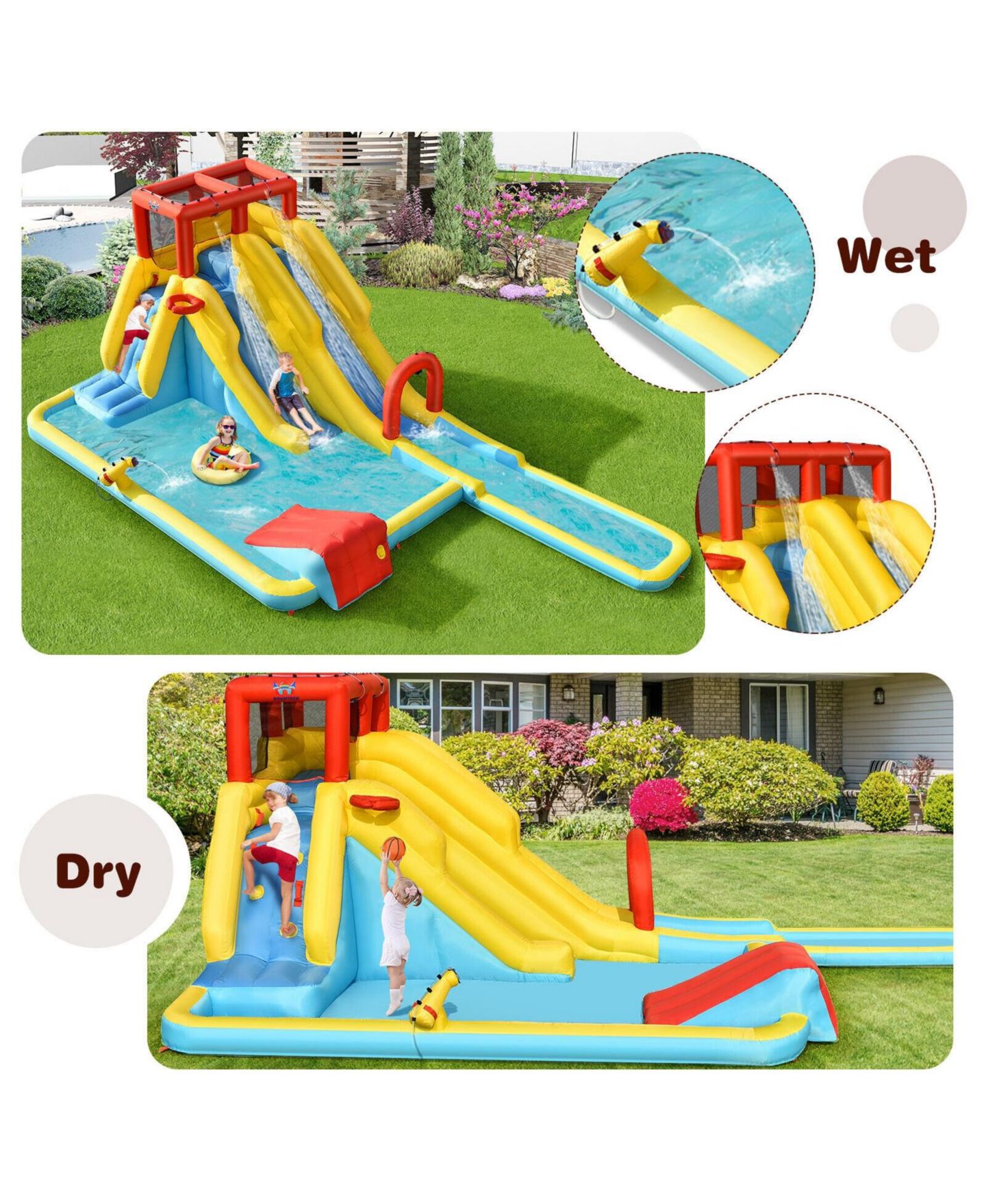 Детская игрушка Mecale Dual Slide Water Park Bounce House, Accommodates 3 Children, Ages 3+, цвет: Зелёный — фото 8