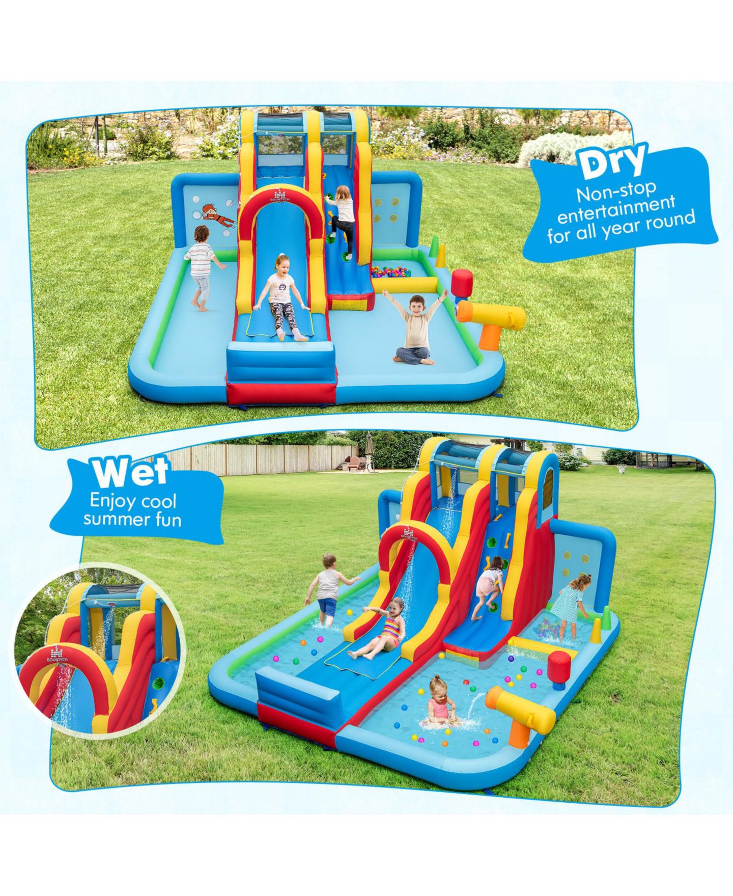 Детская игрушка Mecale Inflatable Water Park with Long Slide and Splash Pools, 163"L x 157"W x 91"H, Ages 3-10, цвет: Синий — фото 2