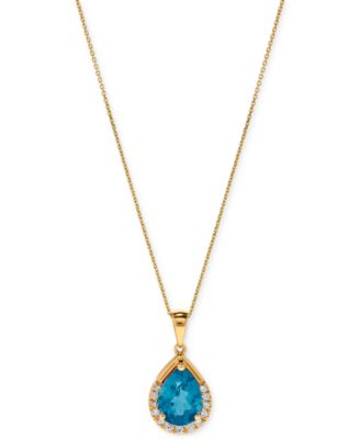 Gemstone & Diamond (1/10 ct. t.w.) Pear-Shaped 17" Pendant Necklace in 14k Yellow Gold