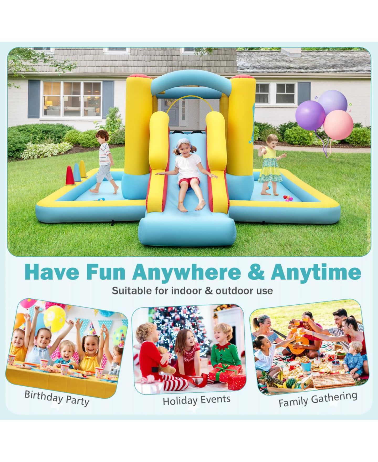 Детская игрушка Mecale 7-in-1 Bounce House with Slide, 155" L x 153" W x 76.5" H, Ages 3-7, цвет: Синий — фото 8