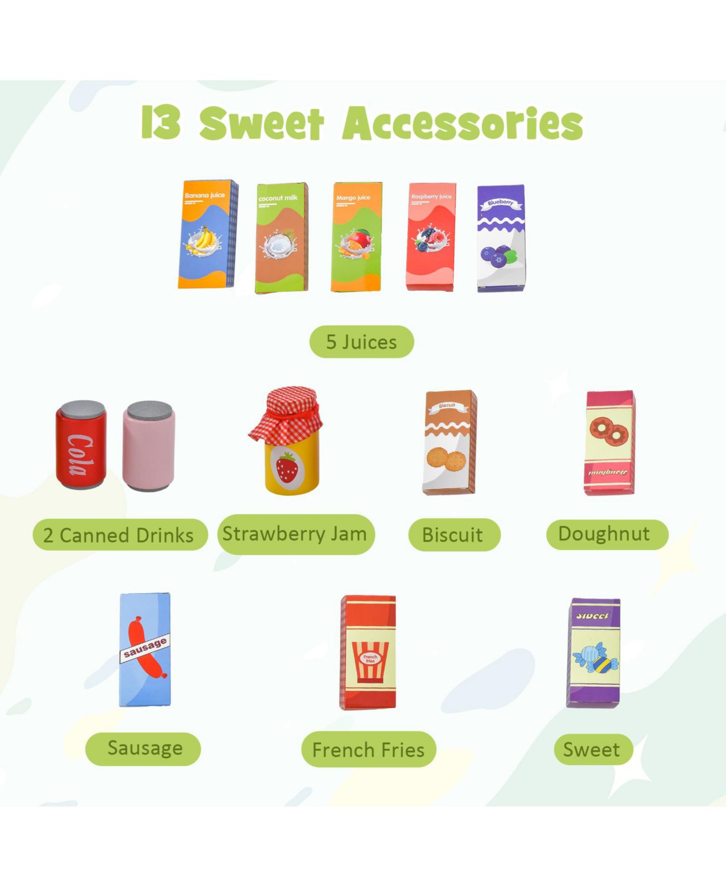 Детские игрушки Mecale Kids Wooden Supermarket Play Toy Set with Checkout Counter, цвет: Зелёный — фото 5