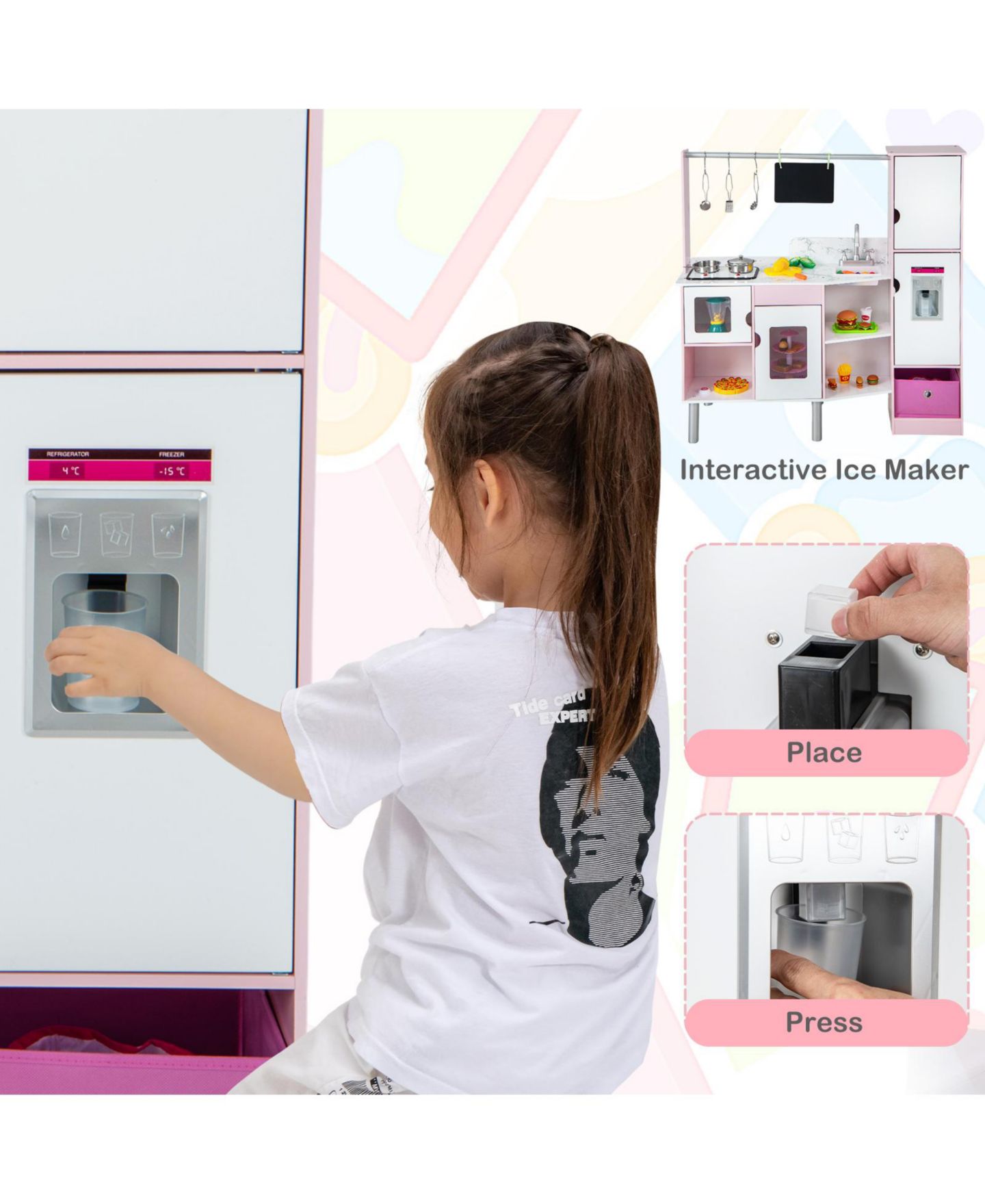 Детская игрушка Mecale 2-in-1 Double-Sided Kitchen and Market with Light and Sound, 82-Piece Playset, Ages 3+, цвет: Розовый — фото 5