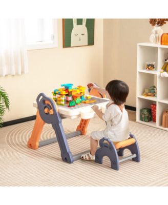 6-In-1 Folding Kids Art Easel with Reversible Building Block Tabletop