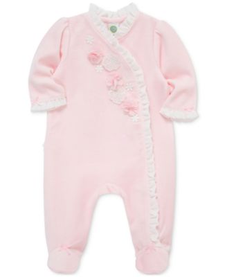 Baby Girls Flowers Velour Footed Coverall
