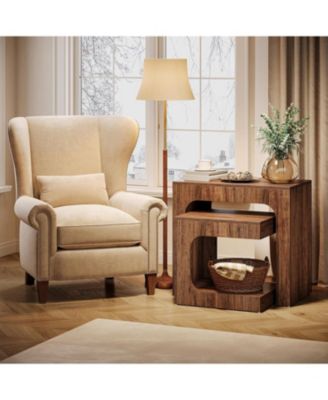 Nesting End Table Set, Walnut Side Table for Living Room, Night Stand Set for Bedroom, Small Spaces