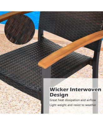 4PCS Stackable Patio Wicker Dining Chair Rattan Armchair Outdoor Yard