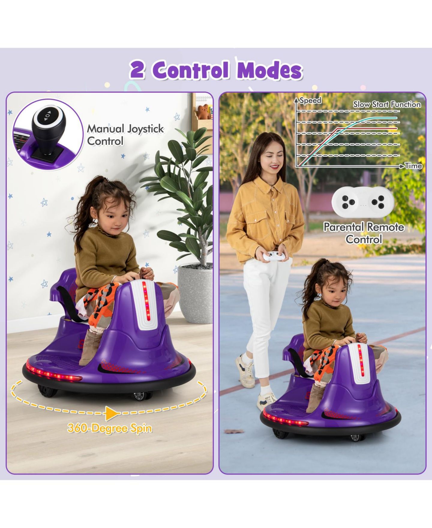 Детская игрушка Mecale 12V Remote Control Bumper Car, 66 lbs Capacity, Ages 3-7 Years, цвет: Фиолетовый — фото 5