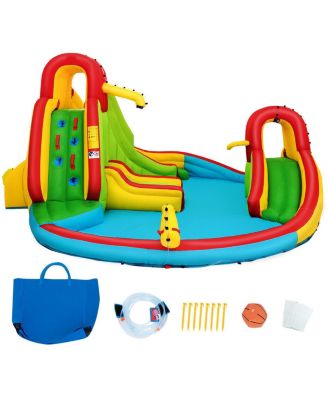 Kid's Inflatable Water Slide Bounce House with Climbing Wall and Pool Without Blower