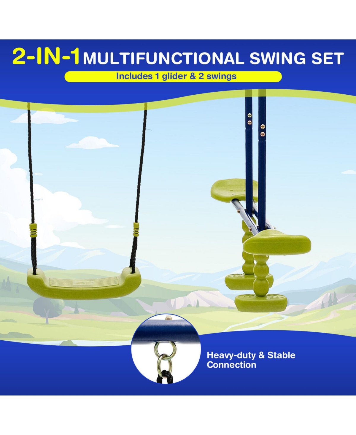 440 Pounds Kids Swing Set with Two Swings and One Glider