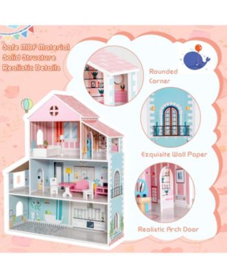 3-Tier Toddler Doll House with Furniture Gift for Age over 3