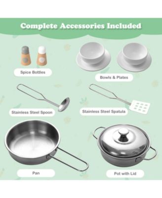 Double Sided Kids Pretend Kitchen Playset with 2-Seat Cafe