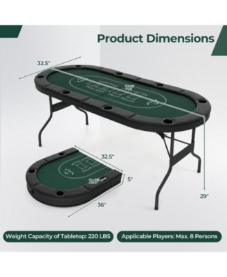 72 Inch Foldable Poker Table for 8 Players Portable Oval Card Board Game Table