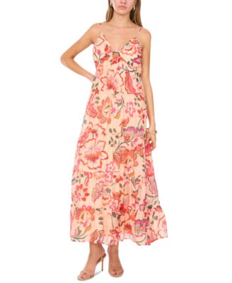 MSK - Women's Printed Sleeveless Tiered Maxi Dress