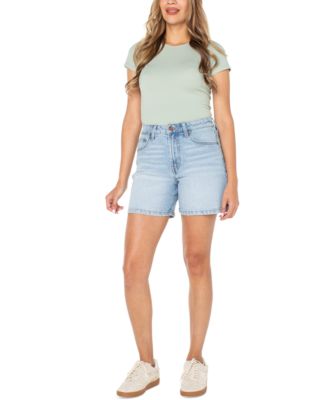 Juniors' High-Rise Denim Bermuda Shorts