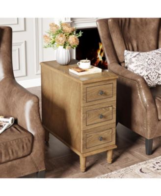 Fully Assembled Slim Side Table with Drawers for Small Spaces Nightstand