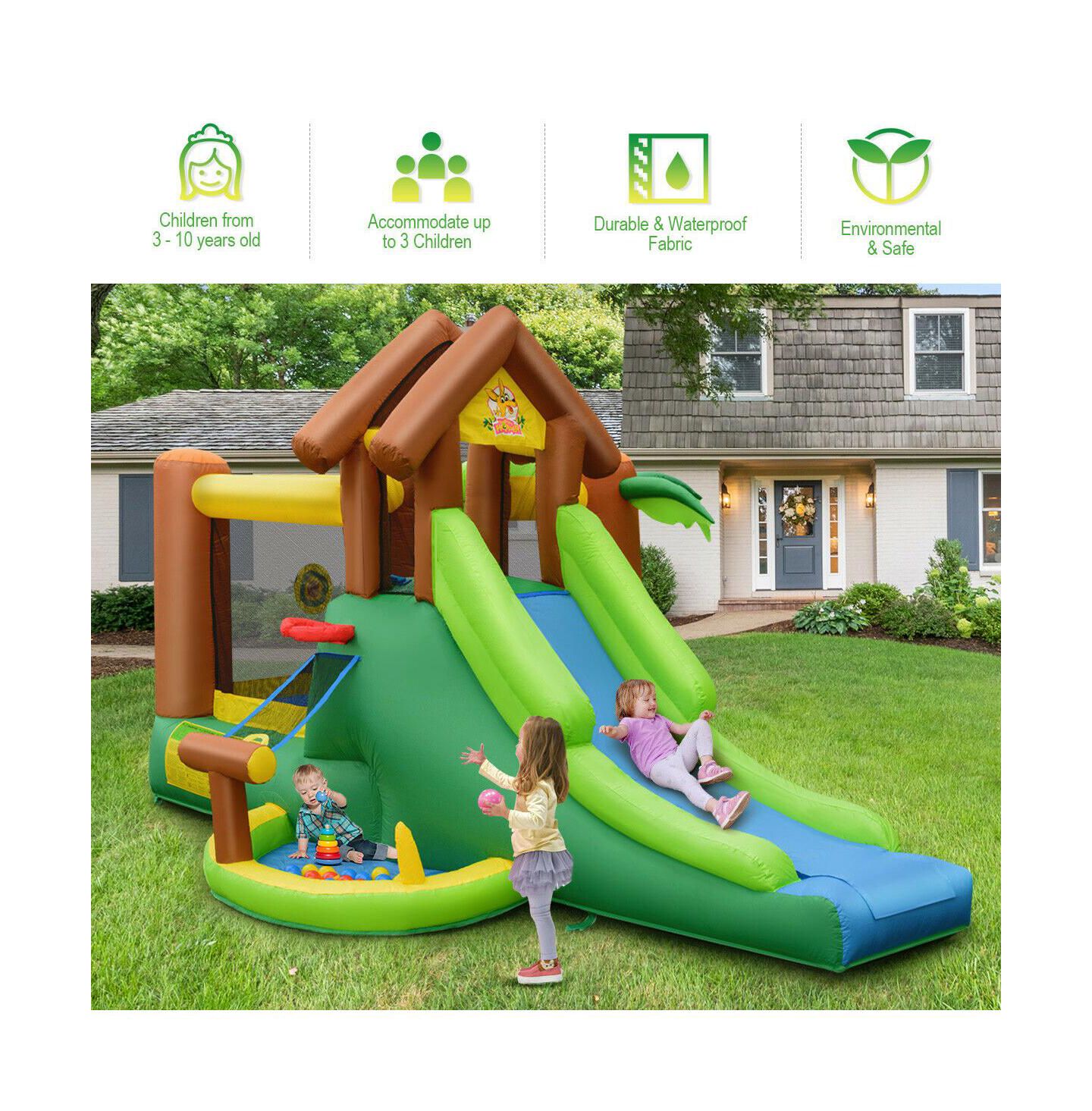 Детская игрушка Mecale Jungle Castle 5-in-1 Bounce House, Accommodates 5 Kids, Ages 3-10, цвет: Зелёный — фото 8