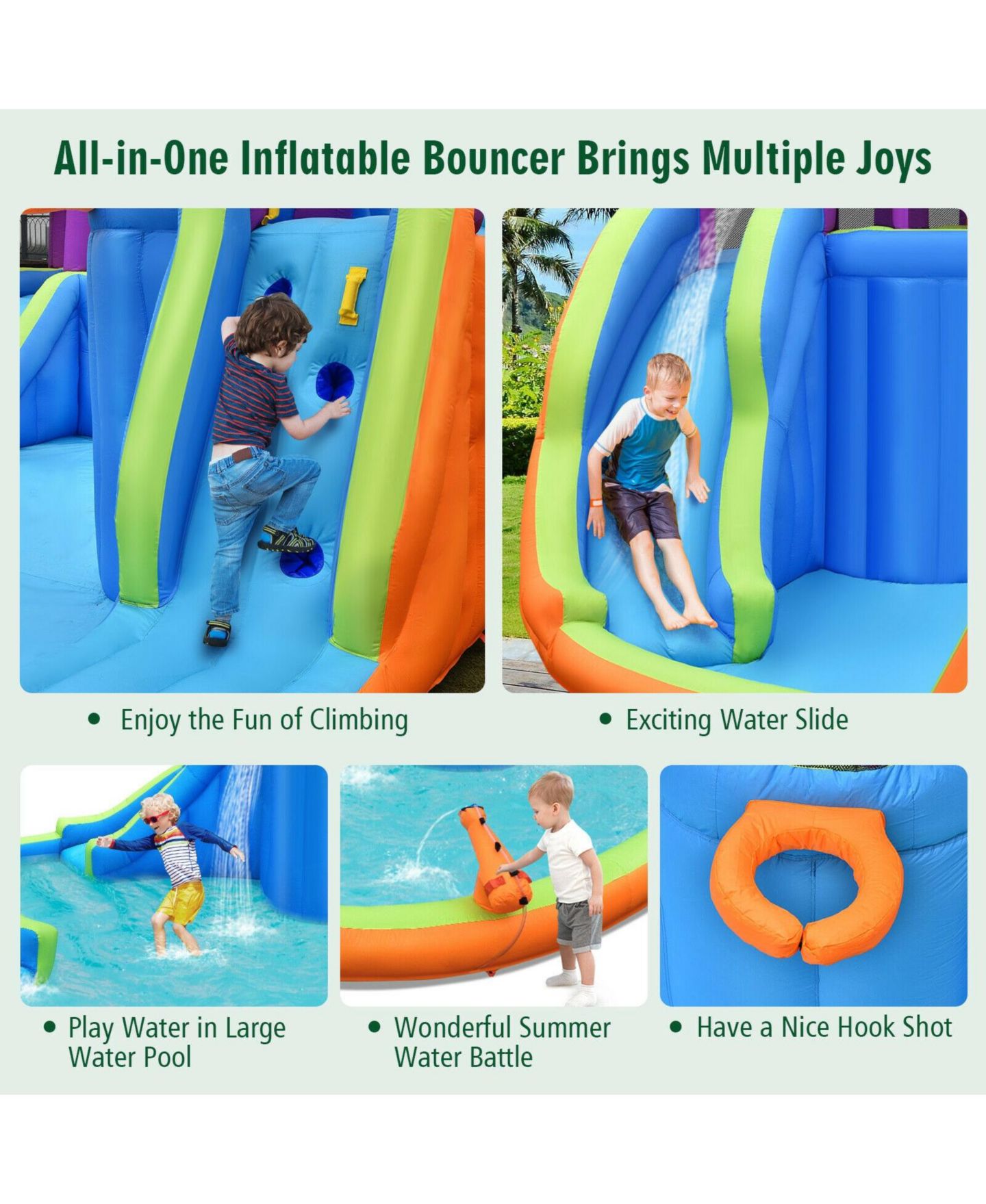 Детская игрушка Mecale 6-in-1 Oxford Dual Water Slide Bounce House, Supports 351 Lbs, Ages 3-10, цвет: Синий — фото 8