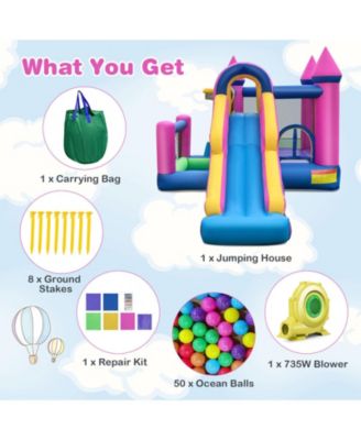 7-in-1 Kids Inflatable Bounce House with Long Slide and 735W Blower