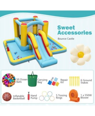 Inflatable Bounce House 7-in-1 Bouncy Castle with Slide and Tunnel with 550W Blower