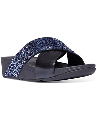 Women's Lulu Embellished Metallic Crisscross Slide Sandals