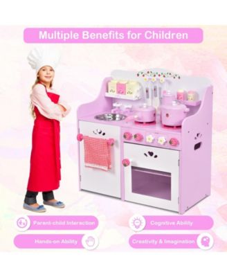 Kids Wooden Kitchen Toy Strawberry Pretend Cooking Playset