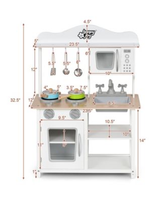 Wooden Pretend Play Kitchen Set for Kids with Accessories and Sink