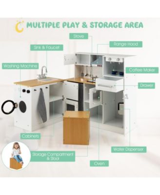 2-Pieces Wooden Kids Kitchen Playset with Light and Sound